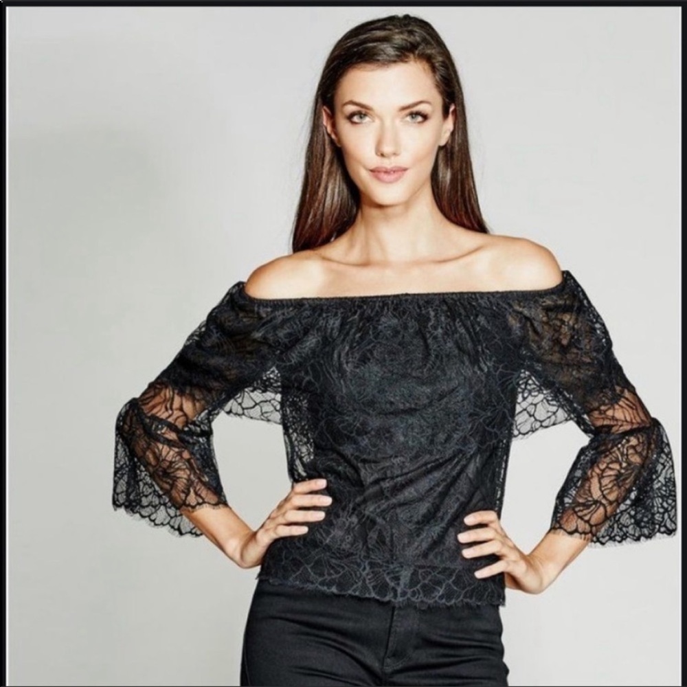 Marciano Keona Lace Off-The-Shoulder Top in Black